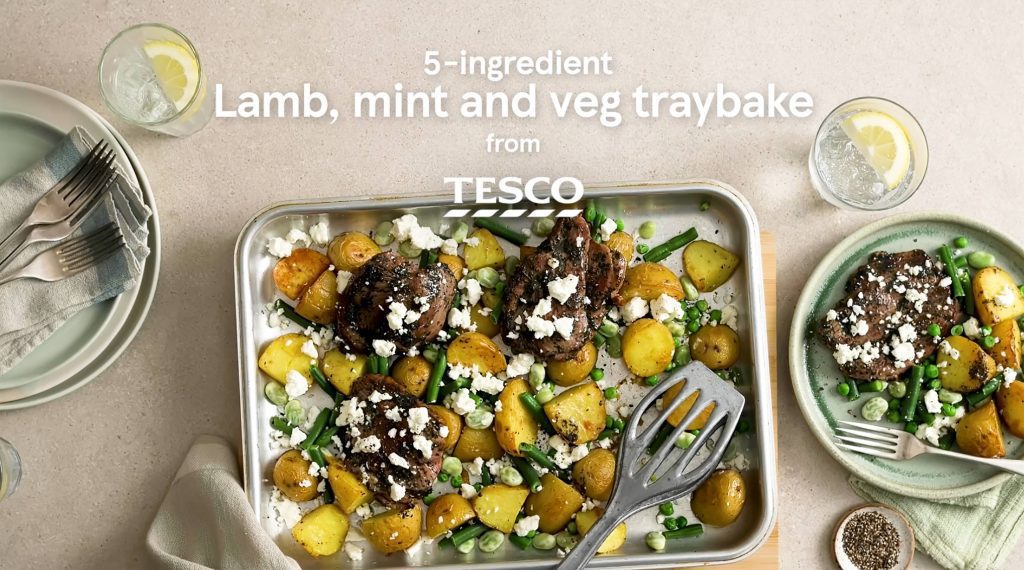 tesco 5 ingredients lamb mint vegetable traybake video recipe