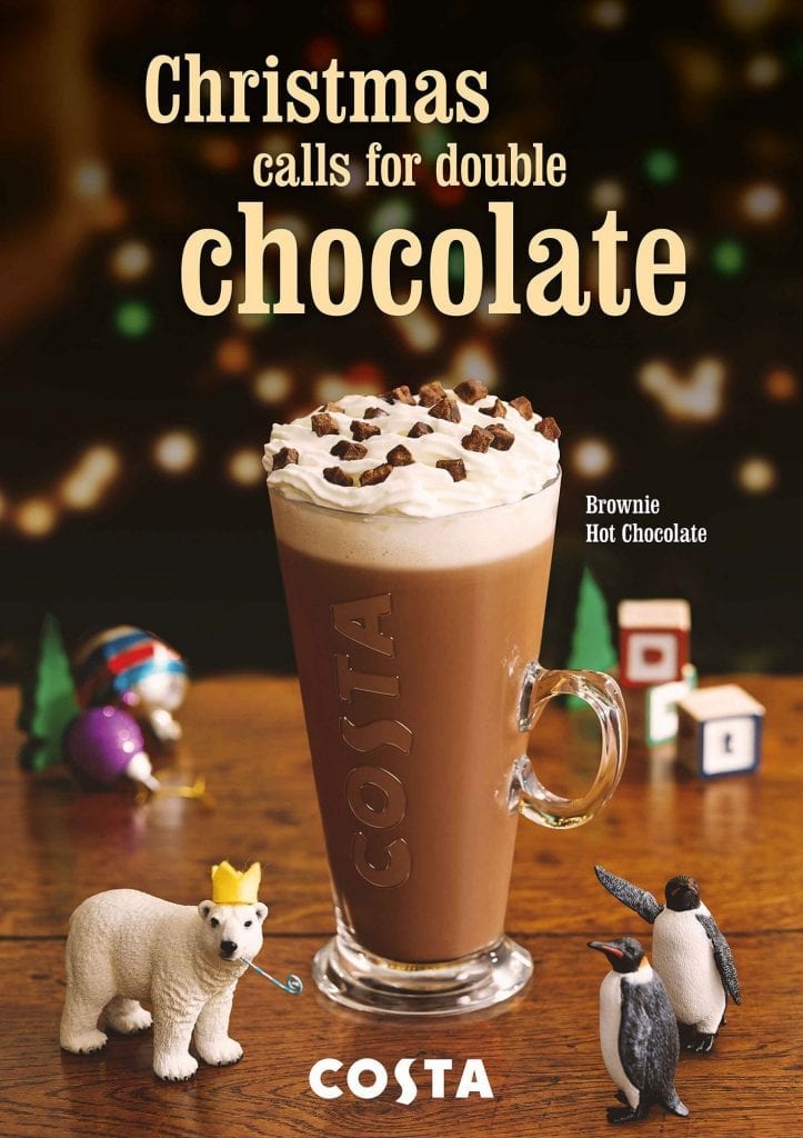 Costa double chocolate coffee drink christmas scene