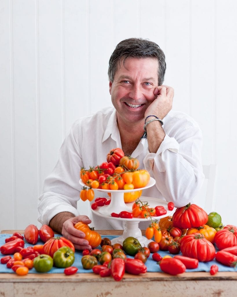 John Torode Portrait with a selection of tomatoes
