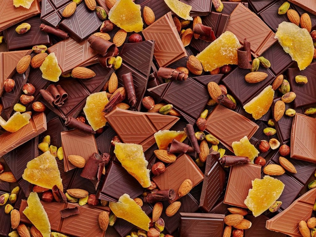 M&S packaging shot of Chocolate, walnuts and ginger for a Summer Confectionary range.