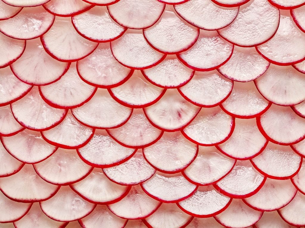 radishes arranged to look like fish scales