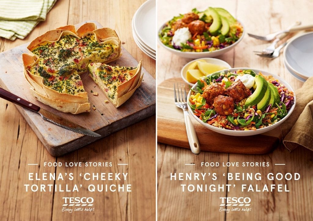 Tesco Food Love Stories Campaign showing Elena's cheeky tortilla quiche and Henry's being good tonight falafel. These were shot for recipe cards.