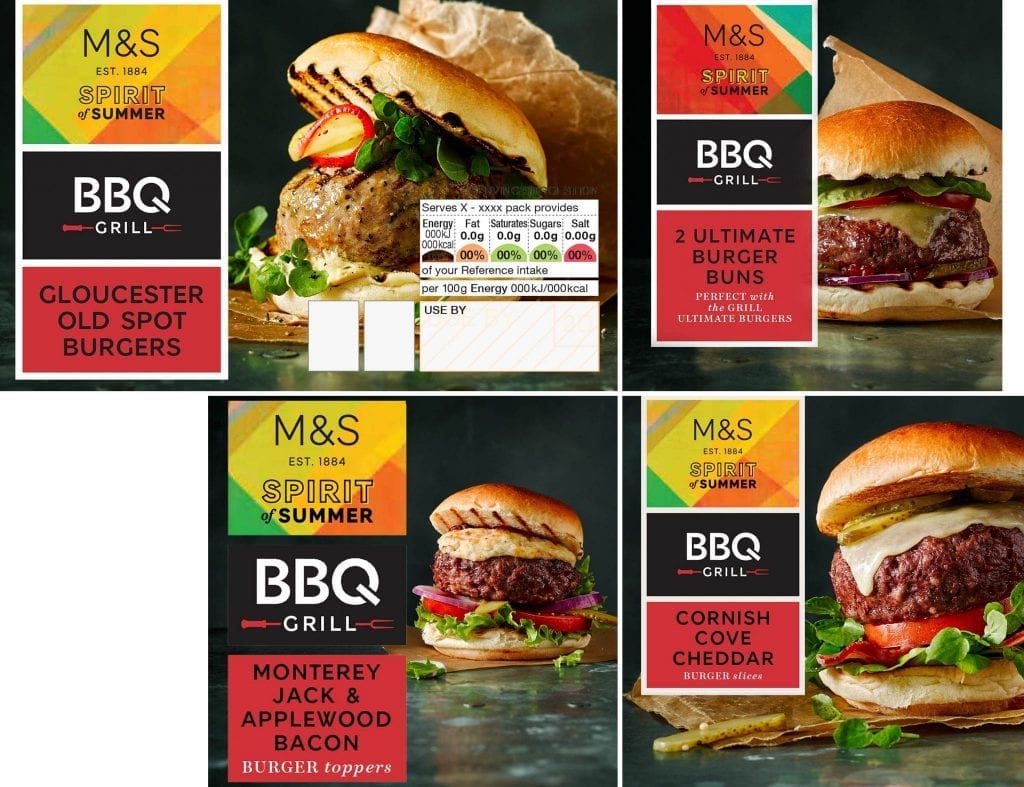 Burger and cheese packaging shots for Marks and Spencer's Spirit of Summer range