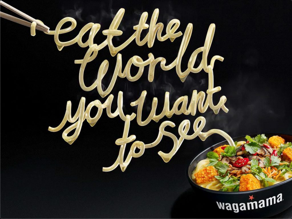 wagamama eat the world you want to see steaming noodle bowl