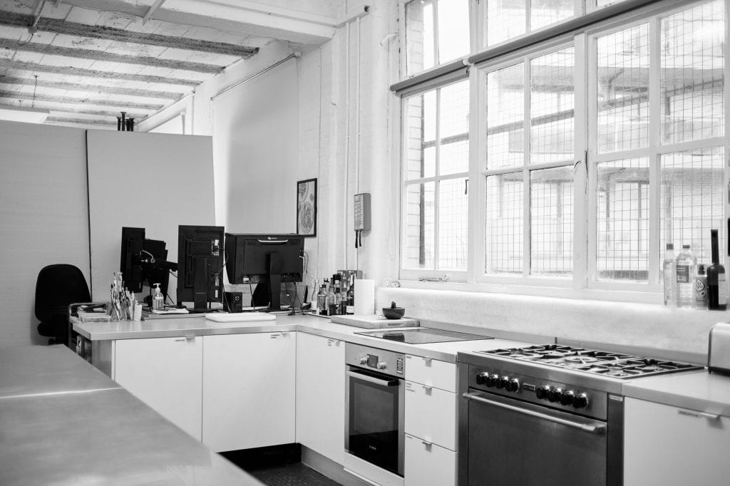 kitchen work area at gareth morgans food photography studio
