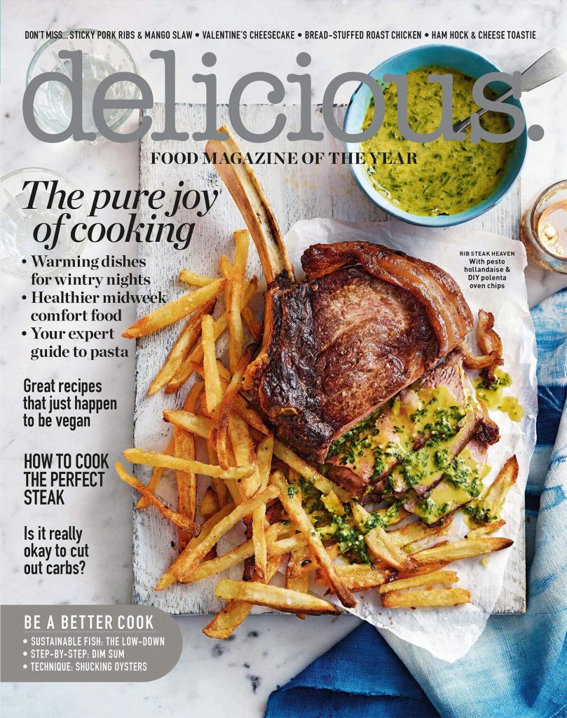 delicious magazine rib steak pesto hollandaise polenta oven chips