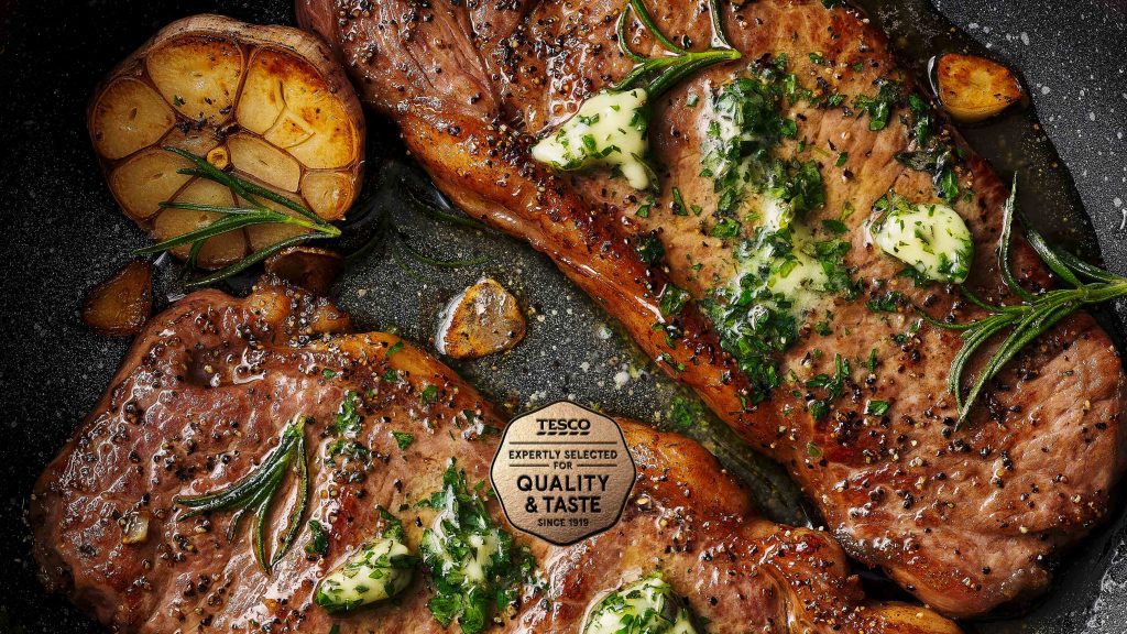 tesco brand macro quality seal sirloin steak with smoked garlic